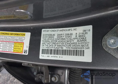 2018 Honda Accord Lx from USA, damaged, VIN 1HGCV1F1XJA227780
